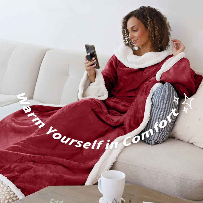 Catalonia Sherpa Wearable Blanket with Sleeves Arms, Comfy Sleeved TV Wrap Blanket, Large Snuggly Throw for Women and Men, Gift for Her - Image 3